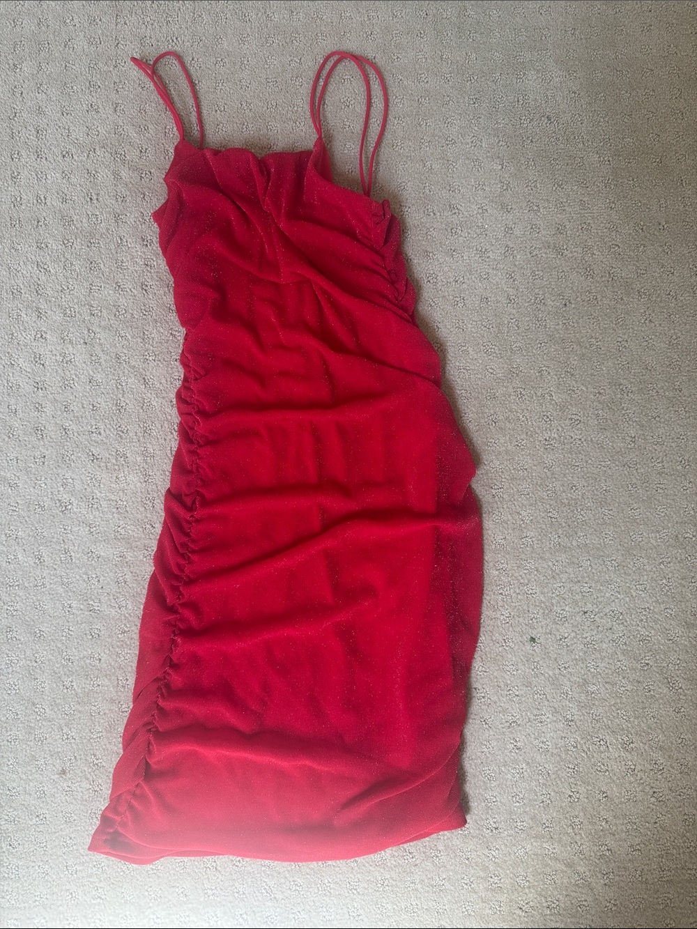 Red Sparkle Ruched Slip Dress